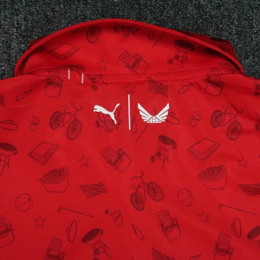 Puma Shirt Men Extra Large Red Volition America Summer Cookout Polo Short Sleeve